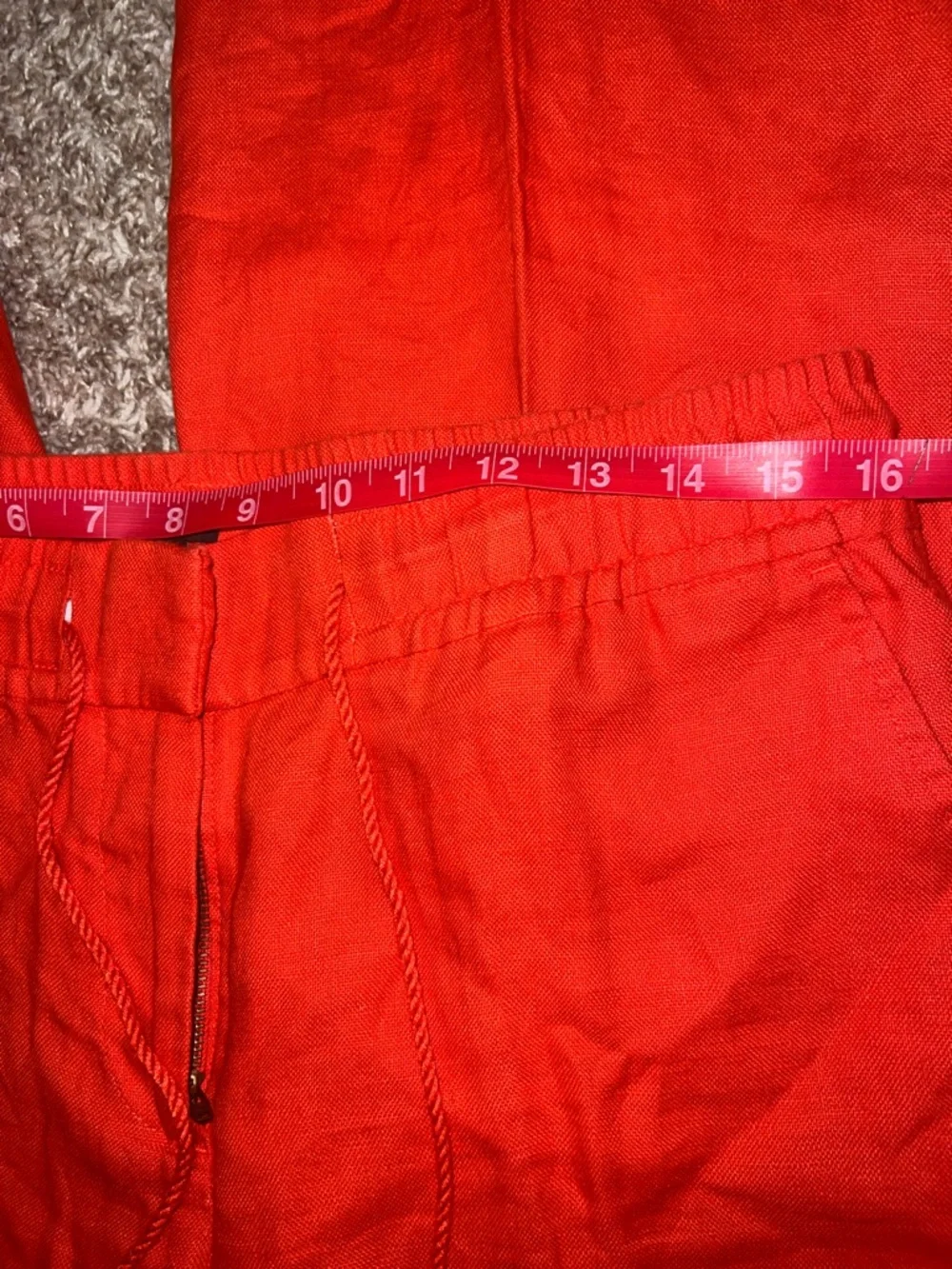 LOFT 100% Linen Wide-Leg Pants, Tassel Drawstring - Bright Coral Orange Size 6! - Picture 6 of 10